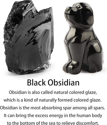 SMQ 2" Black Obsidian Crystal Dog Figurines Statue Hand Carved Gemstone Puppy Dog Decor Sculpture Reiki Healing Stones Ornament for Outdoor Home Office Decoration(Gift Box)