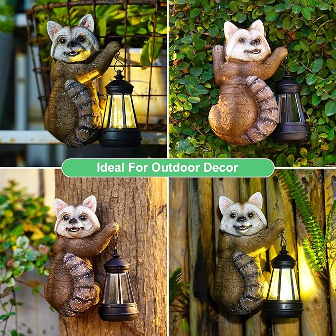 Goodeco Raccoon Tree Hugger with Solar Lantern - Garden Outdoor Tree Peeker, Animal Statues for Patio & Yard, Garden Gifts Ideas