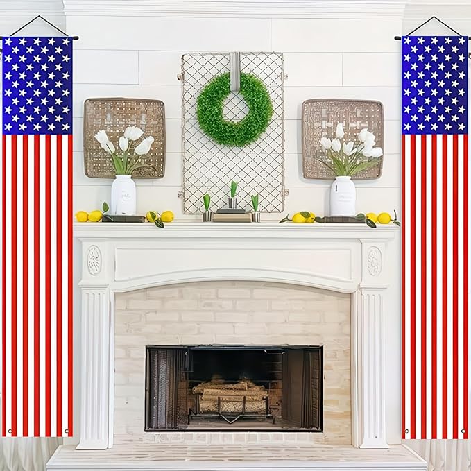 BlissYard 2Pcs Patriotic Decor Door Banner USA Independence American Flag Banners Hanging Porch Signs for Memorial Day Veterans Day Labor Days 4th of July Decorations for Yard Indoor Outdoor Supplies