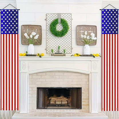 BlissYard 2Pcs Patriotic Decor Door Banner USA Independence American Flag Banners Hanging Porch Signs for Memorial Day Veterans Day Labor Days 4th of July Decorations for Yard Indoor Outdoor Supplies