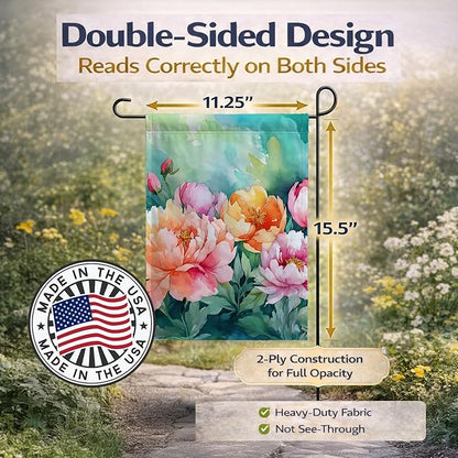Caroline's Treasures Indiana Peonies in Watercolor Garden Flag Mailbox Flag Decorative Yard Flag Banner Outside Patio Artwork Yard Flower Beds, Garden Size, Multicolor