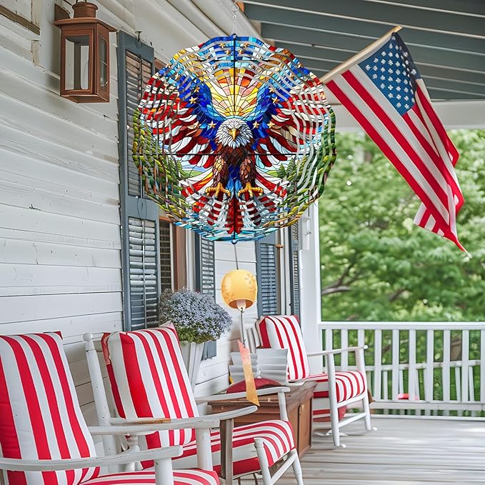 10 Inch 3D Flag Eagle Wind Spinner, Unique Metal Hanging Kinetic Wind Sculpture Gifts for Women Mom Grandma Wife, Outdoor & Indoor Decorations, Yard and Garden Ornament