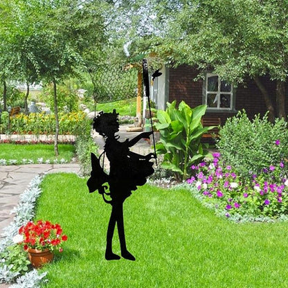 Butterfly Girl Metal Sculpture | Yard Metal Art Statue, Anime Style, Black Iron, Garden Statue, All Seasons