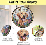 TNUW Labrador Retriever Flower Stained Glass Window Hanging, Labrador Retriever Gifts Sun Catchers Indoor Window Glass Round Wall Art Decor, Dog Sunflower Wall Hanging Decorations, 7.9＂x7.9＂