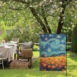 Spring Tulip Garden Flag Summer Van Gogh Starry Night Yard Flags Vibrant Orange Tulips Art Print Seasonal Welcome House Banners for Outdoor Porch Lawn Patio Landscape Decor 12×18 Inch