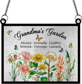Personalized Grandmas Garden Stained Glass Suncatchers, Custom Name Birth Month Flowers Window Hanging Ornament, Mothers Day Christmas Birthday Gifts for Grandma Mom Nana Mimi (Rectangle 3)
