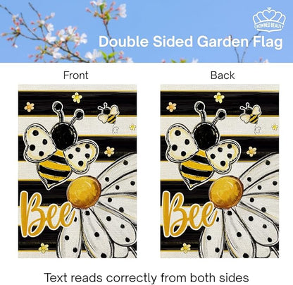CROWNED BEAUTY Spring Summer House Flag Daisy Bee Double Sided 28x40 Inches Large Burlap Welcome Holiday Seasonal Yard Decoration for Outside Porch