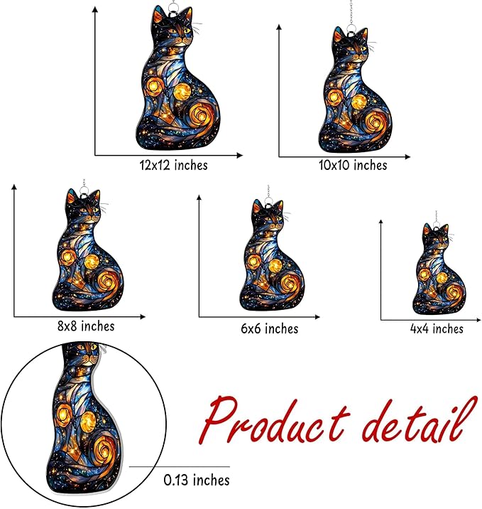 Celestial Cat Acrylic Suncatcher, Boho Suncatchers for Window Hanging Ornament, Stained Glass Effect Indoor Outdoor Garden Decor for Celestial Lover, Gifts for Mother's Day, Mom, Grandma, Wife, Women