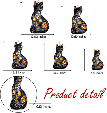 Celestial Cat Acrylic Suncatcher, Boho Suncatchers for Window Hanging Ornament, Stained Glass Effect Indoor Outdoor Garden Decor for Celestial Lover, Gifts for Mother's Day, Mom, Grandma, Wife, Women