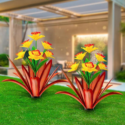 TOMBABY Huge Metal Agave Plants Outdoor Decoration Outdoor Garden Decorated with Flowers Mexican Yard Art Plant Garden Gift (Yellow 2 Pack)