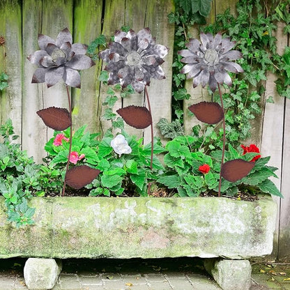 Floral Garden Stake Glow in Dark Outdoor Plant Pick Cute Metal Flower Stick Art Ornament Decorate for Lawn Yard Patio,3 Set
