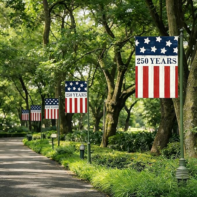250 Years America Anniversary Garden Flag, Double-sided 250 YEARS Usa Flag Patriotic 4th of July Yard Sign for Outdoor Independence Day Decoration