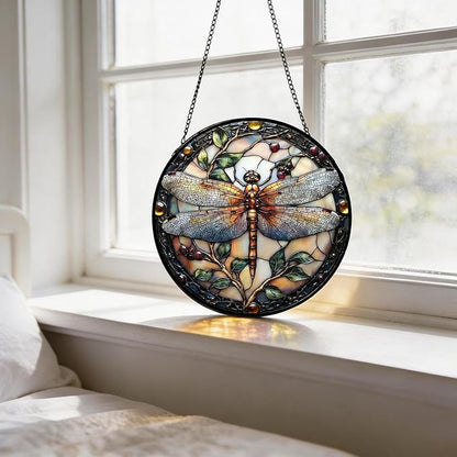 Stained Glass Sun Catcher,A Dragon-flyStained Glass Window Hanging Garden Decor,Sun Catchers Indoor Window,Whimsical Decoration for Home Backyard Patio Lawn Porch with 9.8 INCH