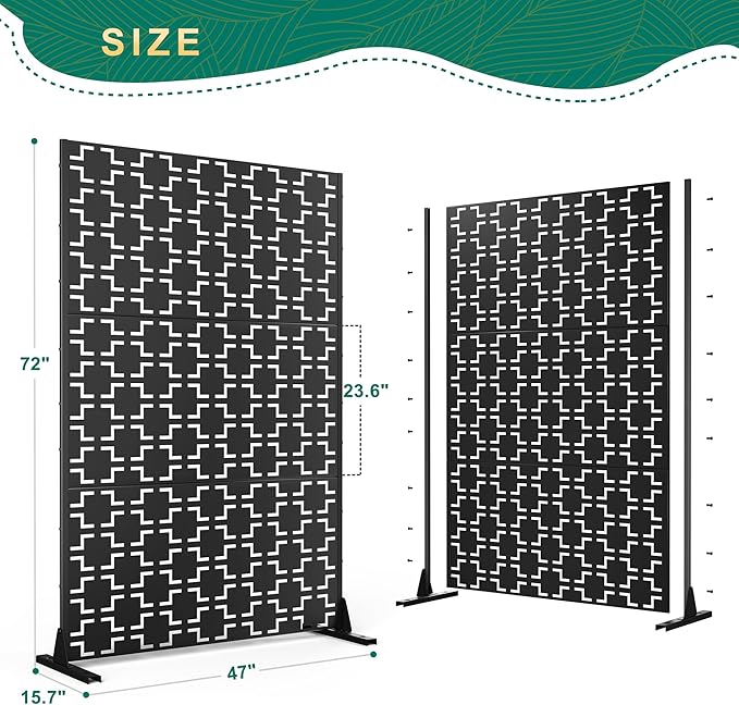 72" H×47" W Metal Privacy Screen Outdoor Privacy Screen Freestanding, Outdoor Privacy Screens and Panels for Patio Lawn Deck(Consists of 3 Panels)