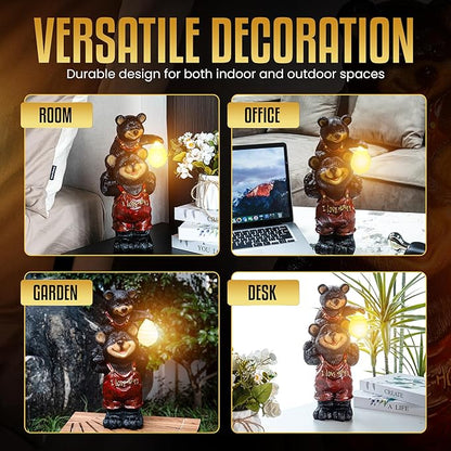 Black Bear Beehive Solar Light Figurine - Outdoor Waterproof Garden Statue - Animal Decor Light - Mother & Baby Bear for Outside - Patio, Yard, and Lawn