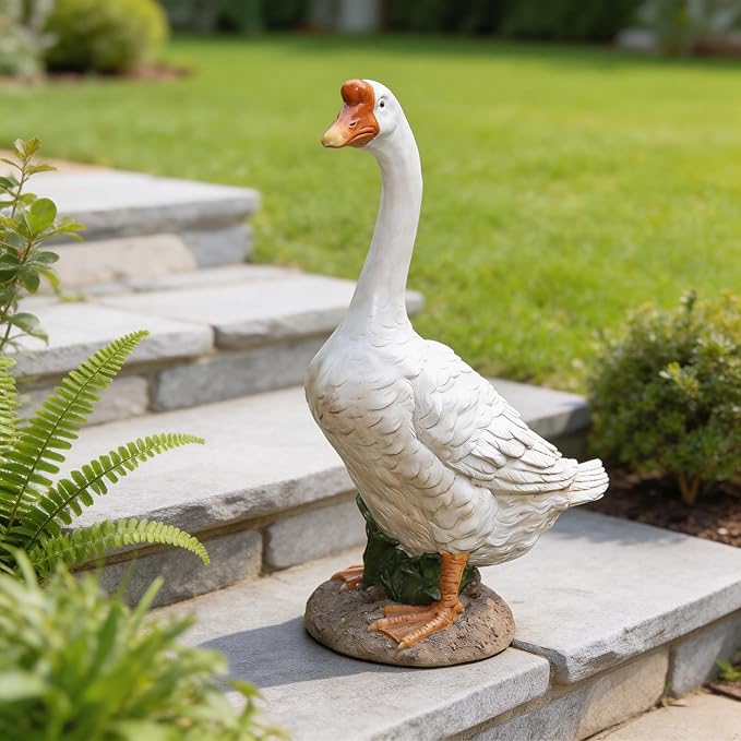 White Porch Goose Statue Outdoor Decor,20.7''(H) Large Goose Garden Statue for Yard Lawn,Resin Animal Sculptures Home Patio Art Decorations
