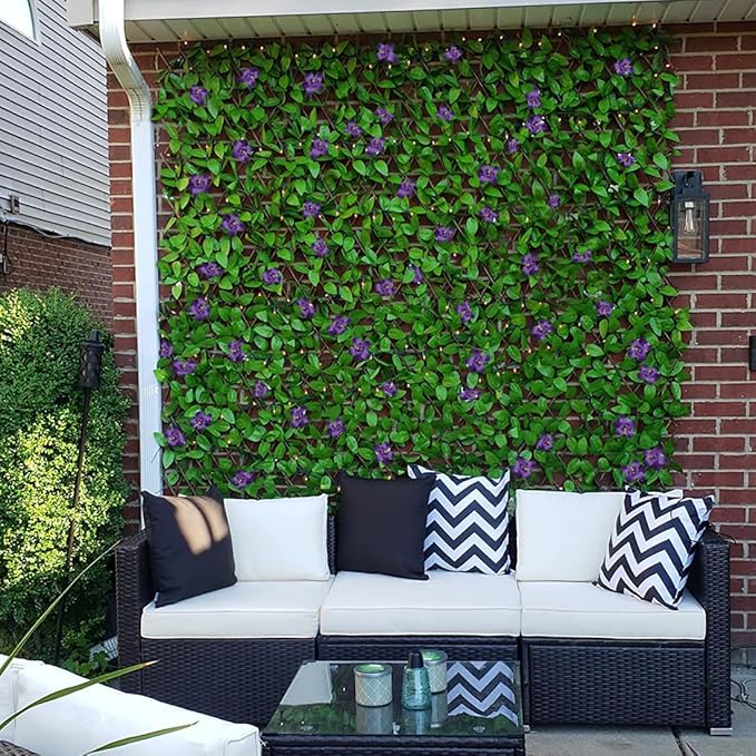 Expandable Fence Privacy Screen for Balcony Patio Outdoor,Decorative Faux Ivy Fencing Panel,Artificial Hedges (Single Sided Leaves)…