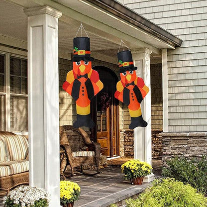 2PCS Thanksgiving Turkey Windsocks, Fall Thanksgiving Outdoor Hanging Windsocks for Tree Lawn Patio Garden Yard Decor, Fade Resistant Outdoor Wind Sock Flag for Fall Party Festival Decorations