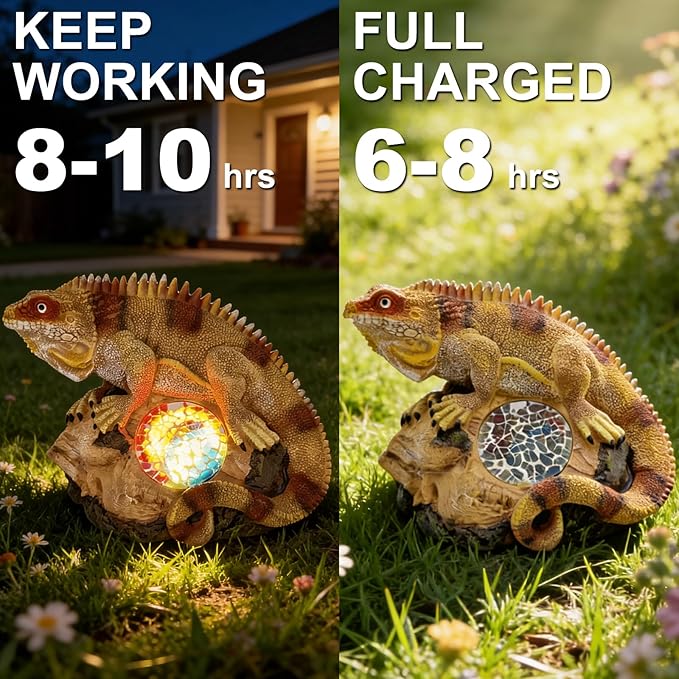 Solar Chameleon Garden Statues Decor for Outdoor, Khaki Chameleon Figurine Lights for Lawn Patio Yard Decoration - Unique Christmas Housewarming Gifts for Grandma Wowen Mom