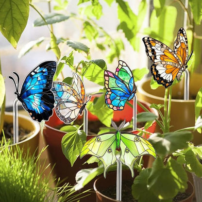 Bird Butterfly Flower Plant Pot Stake Decoration, 4.7 Inch 2D Colorful Acrylic Bird Butterfly Garden Ground Insert Decor, Outdoor Yard Lawn Pathway Patio Art Ornaments, Gifts for Mom (M)