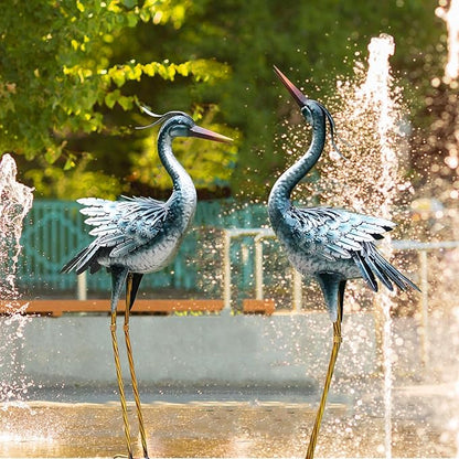 chisheen Large Garden Crane Statues Outdoor Sculptures, Metal Yard Art Heron Decor Standing for Indoor Outdoor Decor, Bird Statues for Patio Lawn Porch Decorations, Set of 2