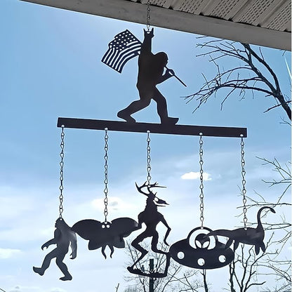 Bigfoot WindChimes Sasquatch Wind Chime Decor, Metal Big Foots Wind Catcher Wall Window Hanging Ornament with 5 Chimes, Outside Indoors Home Lawn Porch Patio Garden Yard Decoration
