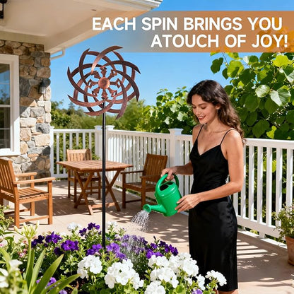 Wind Spinners Outdoor Garden Decor, 360°Metal Kinetic Wind Sculpture Spinner, 16W*76H inch Windmill for Yard, Patio, Backyard, Garden Gifts for Women