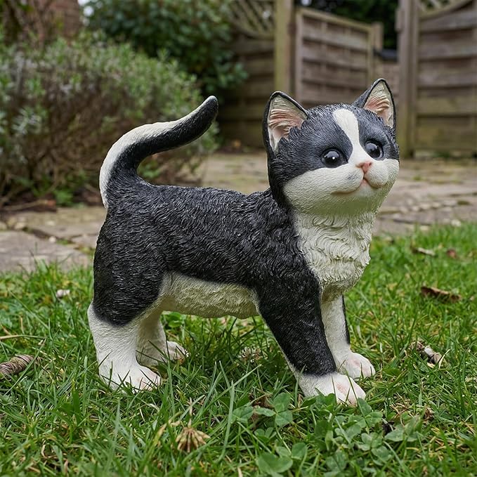Tuxedo Standing Cat Statues Outdoor Decorative, Cat Memorial Statue for Yard Lawn Patio Porch, Garden Pet Grave Marker Figures,