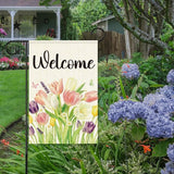 Spring Tulip Welcome Garden Flags for Outside,Welcome Spring Yard Flag for Lawn Porch Outdoor Spring Theme Decorations 12x18 Inch Double Sided