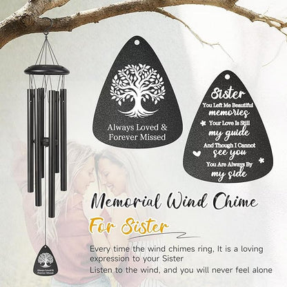 Memorial Gifts for Loss of Sister, 25''Memorial Wind Chimes of Sympathy Gifts for Loss of Sister,Condolence/Bereavement/Remembrance Gift,Windchimes in Memory,Funeral Decor for Garden Outside,Black