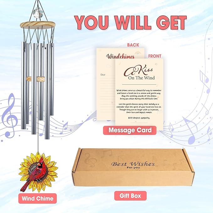 Personalized Memorial Wind Chimes for Loss of Loved One, Custom Crystal Sunflower Cardinal Memory Ornament, Remembrance Gifts for Loss of Mother Dad, Sympathy Suncatcher Windchimes, Garden Décor