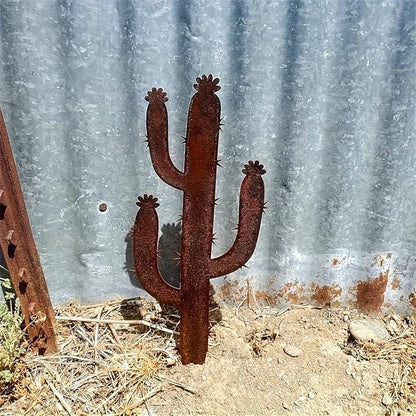 Rusty Metal Cactus Garden Stake, Iron Art Outdoor Decor, Rust Color Cactus, Suitable for Yard Decoration, Garden Ornament