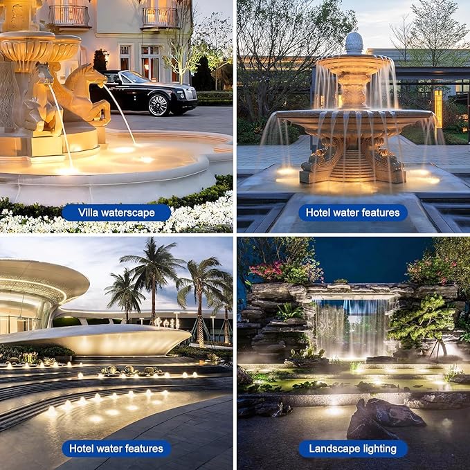 LED Underwater Pond Light, Heavy Duty Aluminum 12V 3000K Warm White IP68 Waterproof Fountain Light, Landscape Lamp for Swimming Pool, Fountain, Waterfall, Pond and Grass Land (12, Watts)