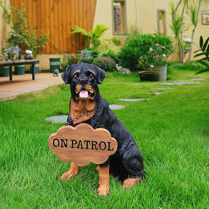 Outdoor rottweiler Dog Statue with Interchangeable Welcome sign and Detachable Solar Lantern –LED Light Garden Dog Sculpture Décor Garden Statue Outdoor dog statue Cute Puppy for Yard Porch Gift