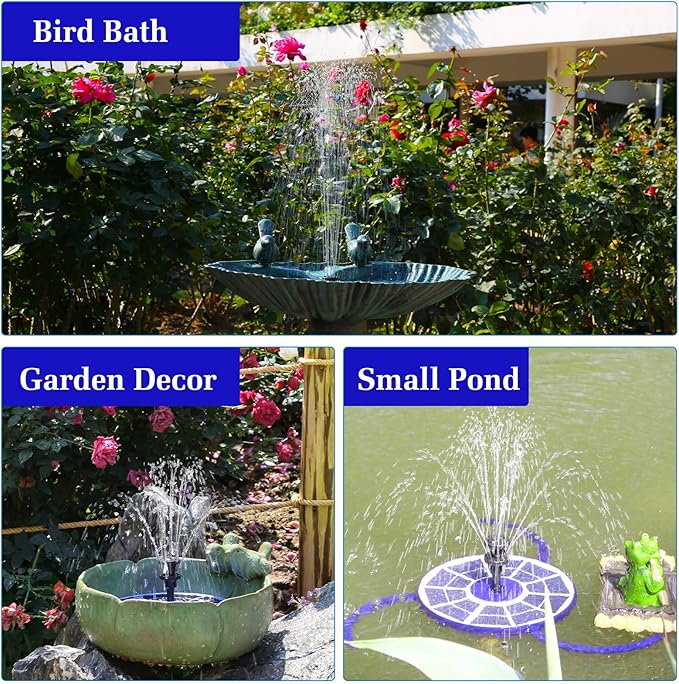 AISITIN 3.5W Solar Fountain Built-in 1800mAh Battery, Solar Bird Bath Fountains with 8 Nozzles, Solar Water Pump for Garden Birdbath Pool Fish Tank Pond and Outdoor (Purple)