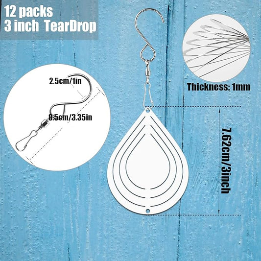 12 Pack 3inch Sublimation Wind Spinner Blanks 3D Aluminum Metal Wind Sculpture Kinetic Spinners for Yard Garden Indoor Art Ornaments Xmas Hanging Decoration (Waterdrop)