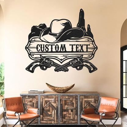 Personalized Cowboy Metal Sign, Western Cowboy Wall Decor, Outdoor Metal Art, Custom Western Cowboy Decor, Rustic Name Sign for Home