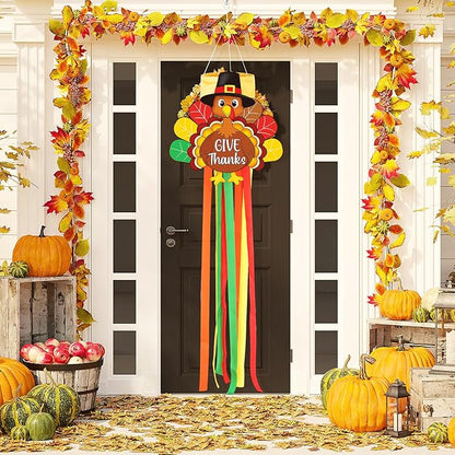 Thanksgiving Turkey Windsock with Streamers Thanksgiving Decorations Outdoor Hanging Decor for Fall Garden Flag Holiday Party Home Tree Lawn Patio Window Yard Wall Balcony Riband Wind Sock Colorful