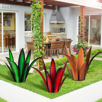 Metal Yard Art, Agave Plant Yard Decorations Outdoor Sculpture, Metal Flowers for Outside (Green)