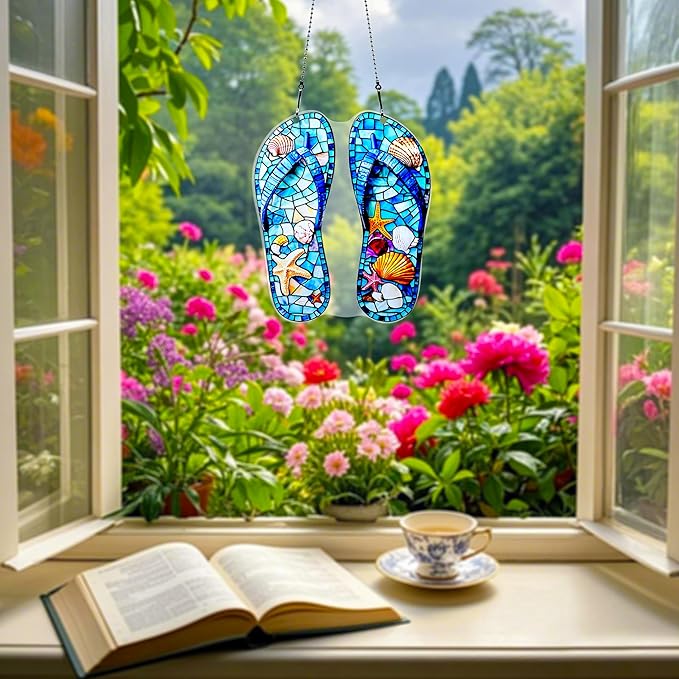 Slippers Shells Starfish Ornaments Colorful Window Hanging Decorations Home Wall Decor for Indoor Outdoor