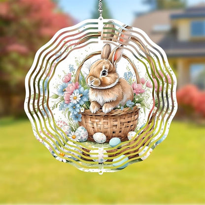 Easter Bunny Wind Spinner Easter Day Gifts 3D Metal Kinetic Hanging Wind Sculpture Spinners for Yard and Garden Indoor Outdoor Window Easter Rabbit Yard Art Garden Decoration 8 Inch (Bunny 4)