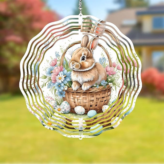 Easter Bunny Wind Spinner Easter Day Gifts 3D Metal Kinetic Hanging Wind Sculpture Spinners for Yard and Garden Indoor Outdoor Window Easter Rabbit Yard Art Garden Decoration 8 Inch (Bunny 4)