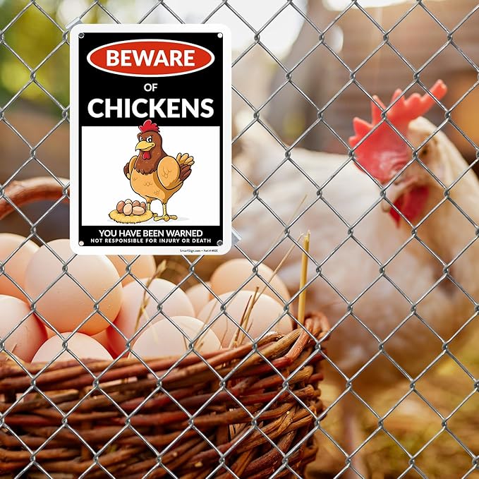 SmartSign Beware of Chickens You Have Been Warned Funny Animal Sign - 10" x 7", 40 mil Laminated Rustproof Aluminum Metal, For Gift, Yard, Cafe, Room