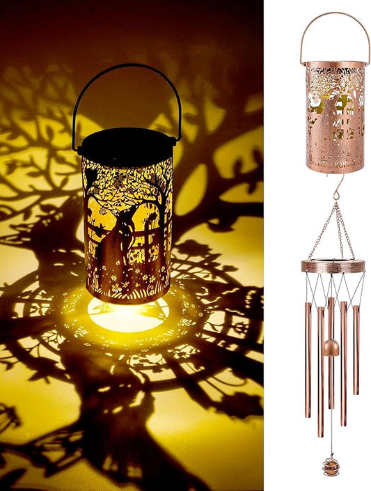 German Shepherd Gifts Windchimes - Metal Wind Chimes for Outside with Solar Lanterns Indoor Outdoor Hanging Waterproof Lights Garden Patio Decor Birthday Gift for Women Mom Wife Dog Lover