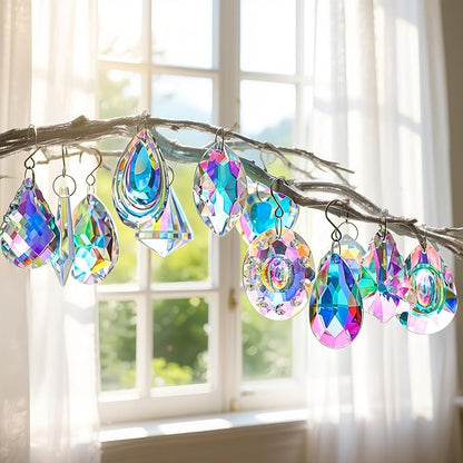 Kanpura 12 Pcs Crystal Suncatchers Colorful Chandelier Prisms Crystals Pendants Parts Hanging Ornament for Wedding Window Home Decor