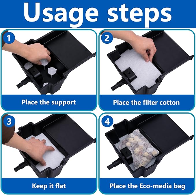 Adnee 17 Pcs Pond Waterfall Spillway Filter Media, 8 Inch Waterfall Box Filter Pad with Bracket and Ceramic Rings, Reusable Pond Filter Replacement Mat to Maintain Water Quality, No Spillway Included