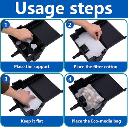 Adnee 17 Pcs Pond Waterfall Spillway Filter Media, 8 Inch Waterfall Box Filter Pad with Bracket and Ceramic Rings, Reusable Pond Filter Replacement Mat to Maintain Water Quality, No Spillway Included