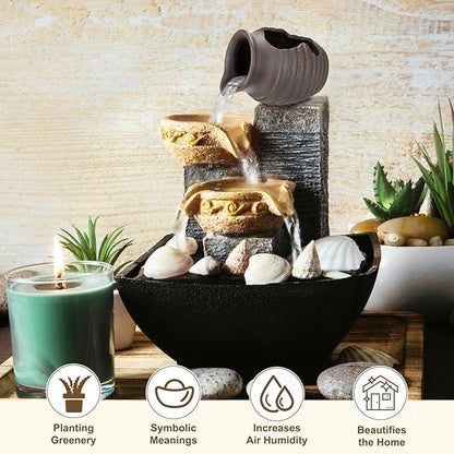 M METERXITY Ceramic Garden Fountain Spitter, Clay Pot Ecological Tank for Pond/Backyard Water Feature/Cave Waterfall/Landscaping, DIY Water Flow Jar Hydroponic Vase [5.5in, Vintage Brown]