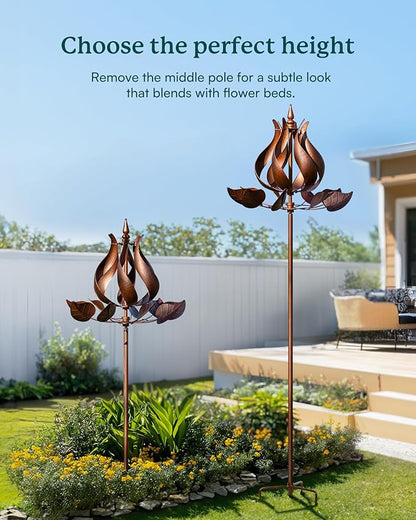 Wind Spinners Outdoor - Large Tulip Metal Wind Spinners with Stake, Garden Windmill Yard Spinner Lawn Decor (24" W x 75" H)