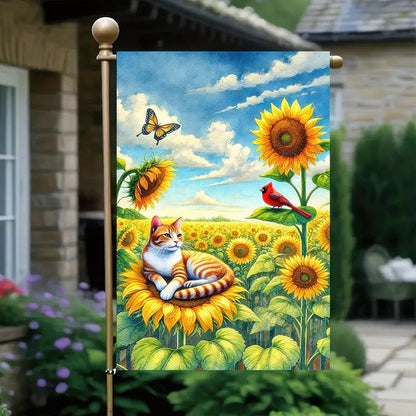 BlissYard Spring Cat Garden Flag 12x18 Inches Double Sided Cardinal Sunflower Butterfly Welcome Yard Flags Summer Seasonal Flower for Outside Decor Home Farmhouse Holiday Decorations